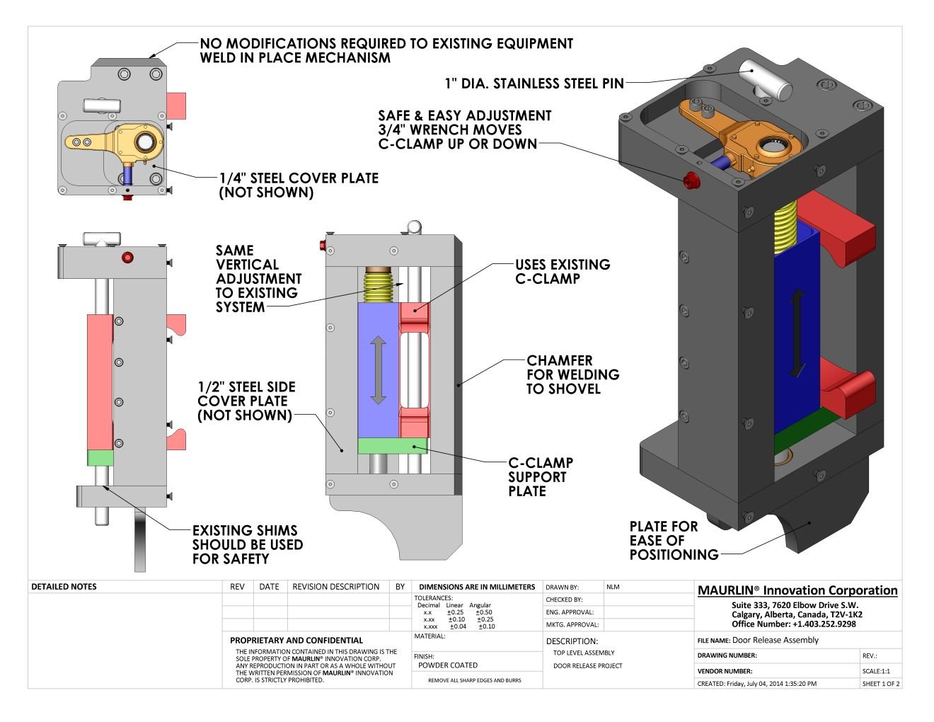 top level assembly drawing for custom power screw application